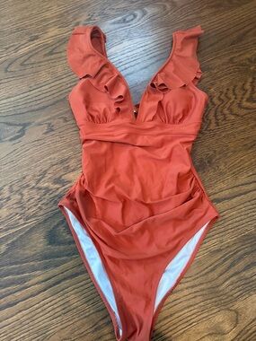 Cupshe Rust Orange Ruffle One-Piece Swimsuit